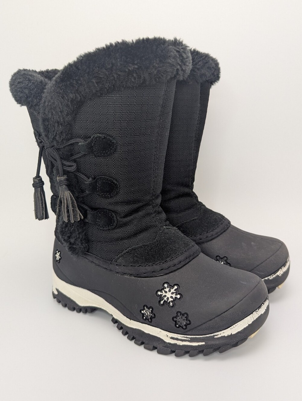 Baffin Kids Black Winter Snow Boots with Faux Fur Trim, Sz 11